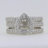 3 piece Set Sterling Silver Semi Mount Ring Setting Pear PE 9x7mm Whi - Syzjewelry